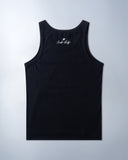 balck cotton tank top, 100% cotton fabric, stretch fit, Sleeves Studios logo on back, SMILE BABY text printed