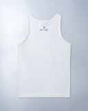 White cotton tank top, 100% cotton fabric, stretch fit, Sleeves Studios logo on back, SMILE BABY text printed