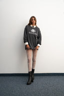 Washed grey 310gsm cotton long sleeve shirt, loose slightly cropped fit, bold “1997” graphic and Sleeves Studios logo on front, soft feel with structured drape