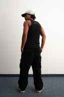 balck cotton tank top, 100% cotton fabric, stretch fit, Sleeves Studios logo on back, SMILE BABY text printed