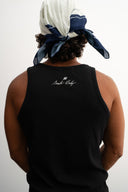 balck cotton tank top, 100% cotton fabric, stretch fit, Sleeves Studios logo on back, SMILE BABY text printed