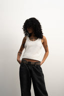 White cotton tank top, 100% cotton fabric, stretch fit, Sleeves Studios logo on back, SMILE BABY text printed