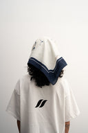  white and blue bandanna / headscarf with text "Wrap it with confidence baby"  and "Sleeves Studios" branding